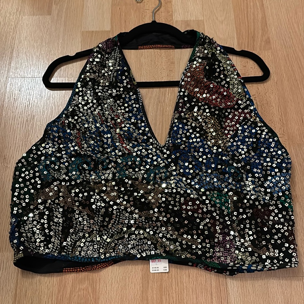 NWT Anthropologie Verb Sequin Halter Top XL